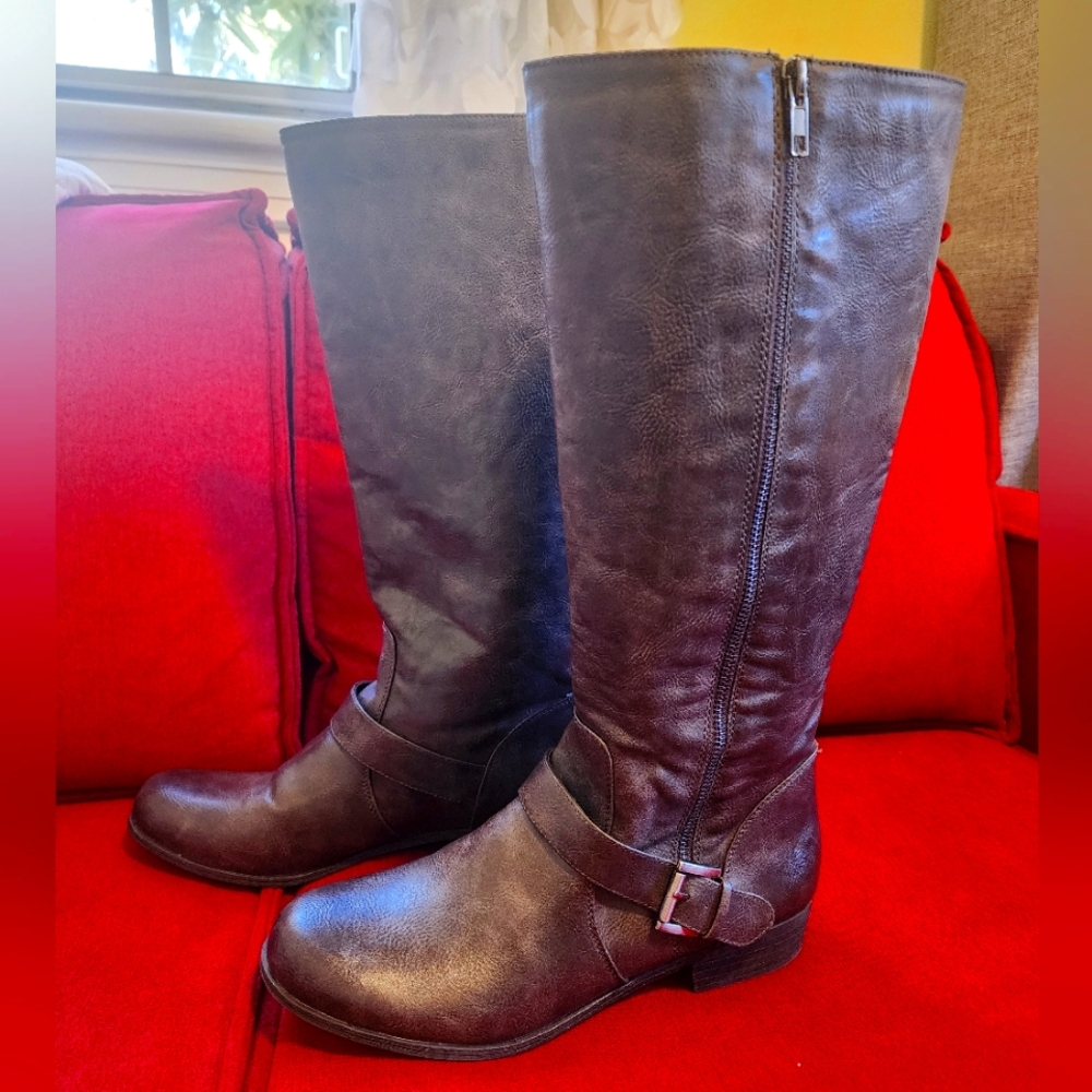 Naturalizer Riding Boots Women's 11 Tall Brown Faux Leather Side Zip 11M